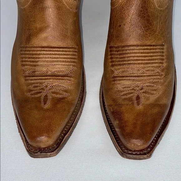 Old West Cognac Leather Cowboy Boots - Picture 3 of 7